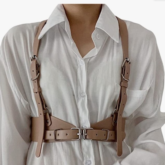 Free People Accessories - Punk Belly waist body chain black leather goth belt harness for women with strap